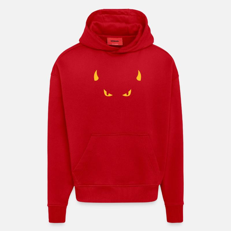 devil face - Sweat à capuche bio épais oversize fabriqué en UE - rouge