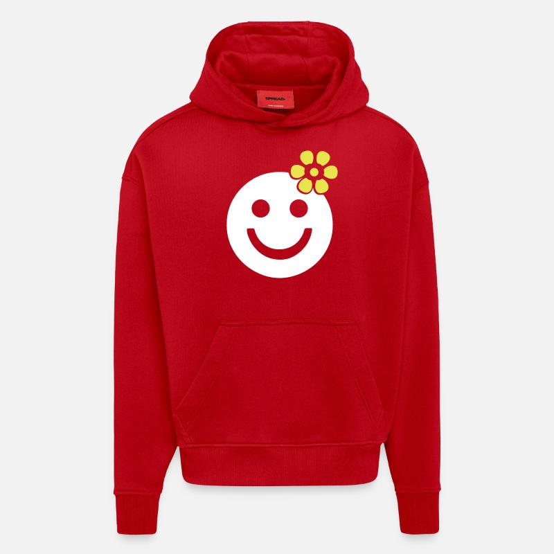 été printemps fleur gaie tournesol - Sweat à capuche bio épais oversize fabriqué en UE - rouge