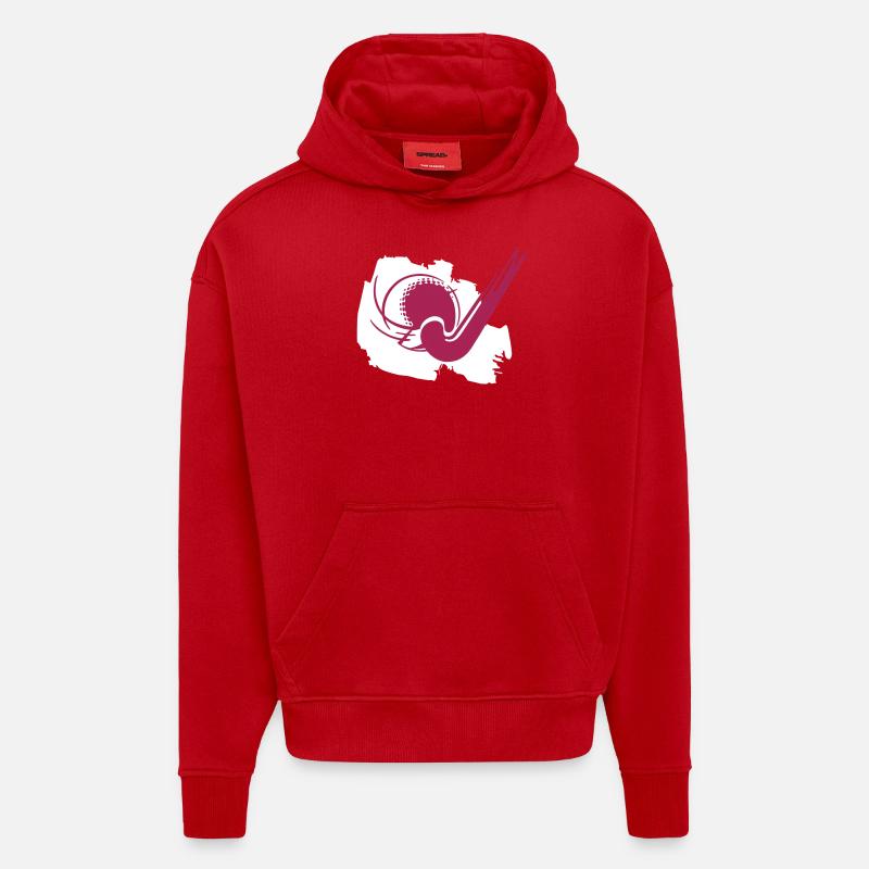 bâton de hockey et balle - Sweat à capuche bio épais oversize fabriqué en UE - rouge