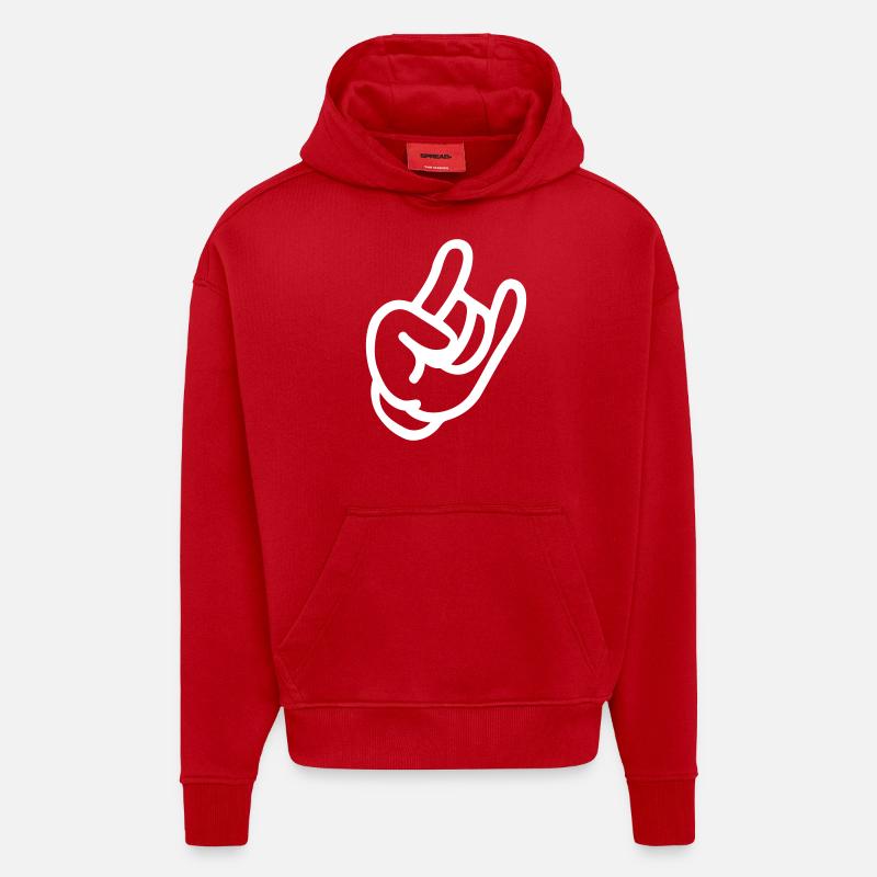 Main de roche - Sweat à capuche bio épais oversize fabriqué en UE - rouge
