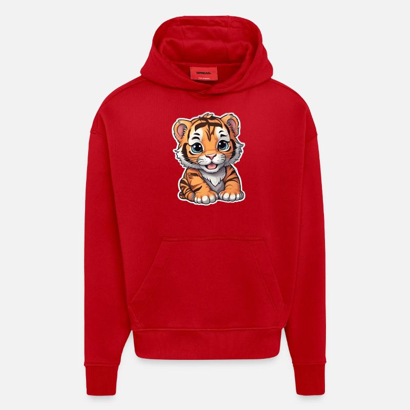 BÉBÉ TIGRE 8 - Sweat à capuche bio épais oversize fabriqué en UE - rouge