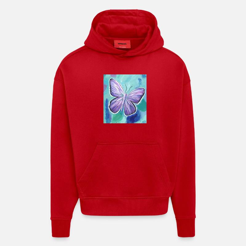 papillon - Sweat à capuche bio épais oversize fabriqué en UE - rouge