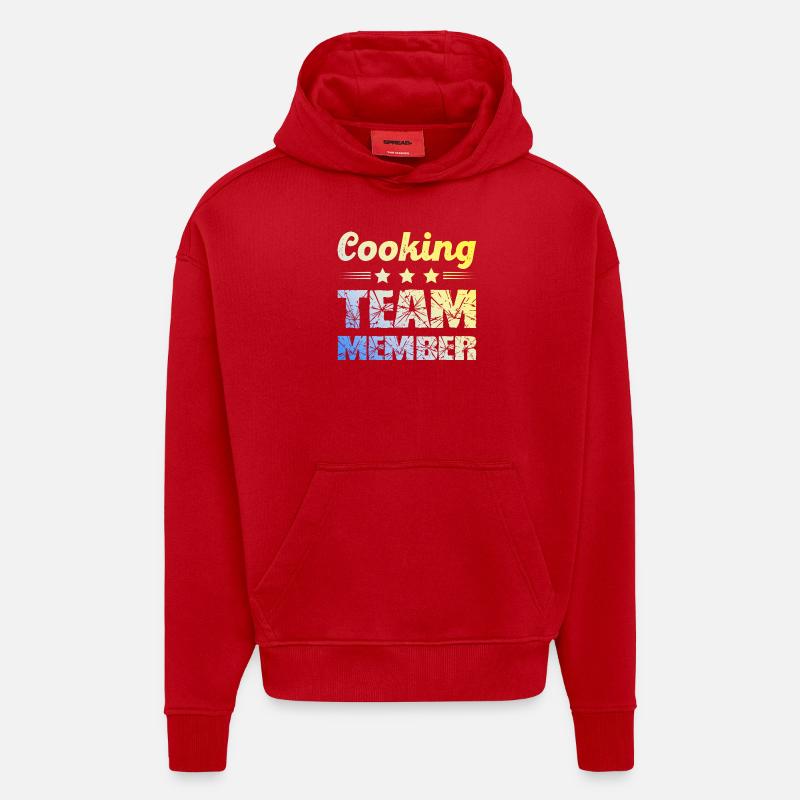 Équipe de cuisine - Sweat à capuche bio épais oversize fabriqué en UE - rouge