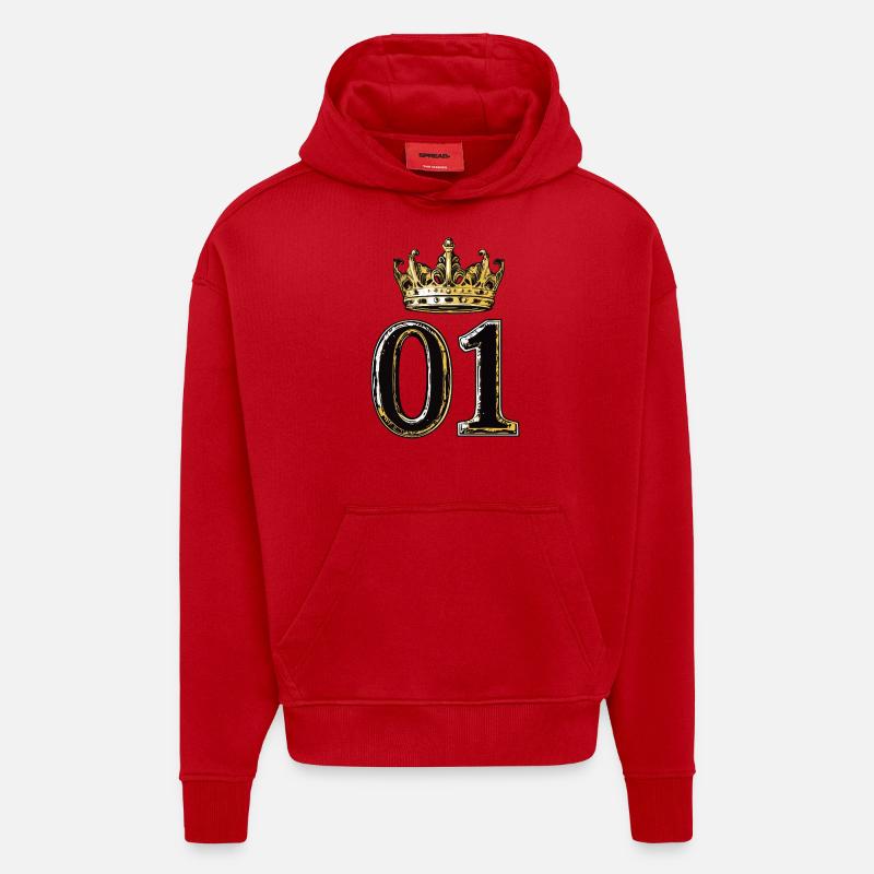 1 Couronne de chiffres - Sweat à capuche bio épais oversize fabriqué en UE - rouge
