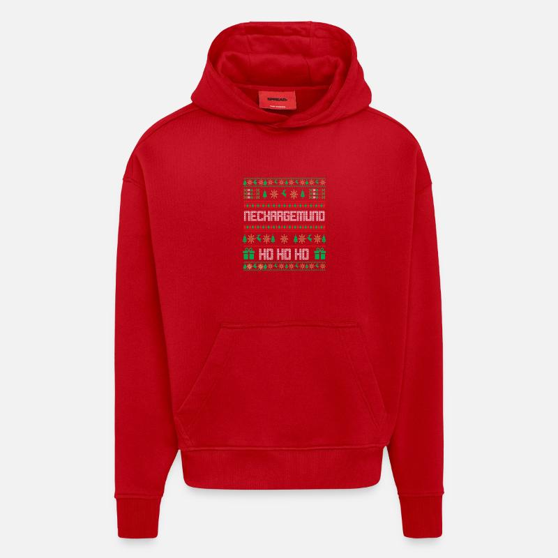 Pull de Noël Neckargemünd - Sweat à capuche bio épais oversize fabriqué en UE - rouge