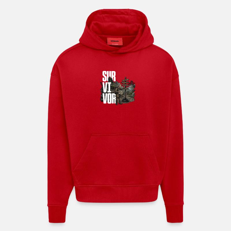 Survivant - Sweat à capuche bio épais oversize fabriqué en UE - rouge