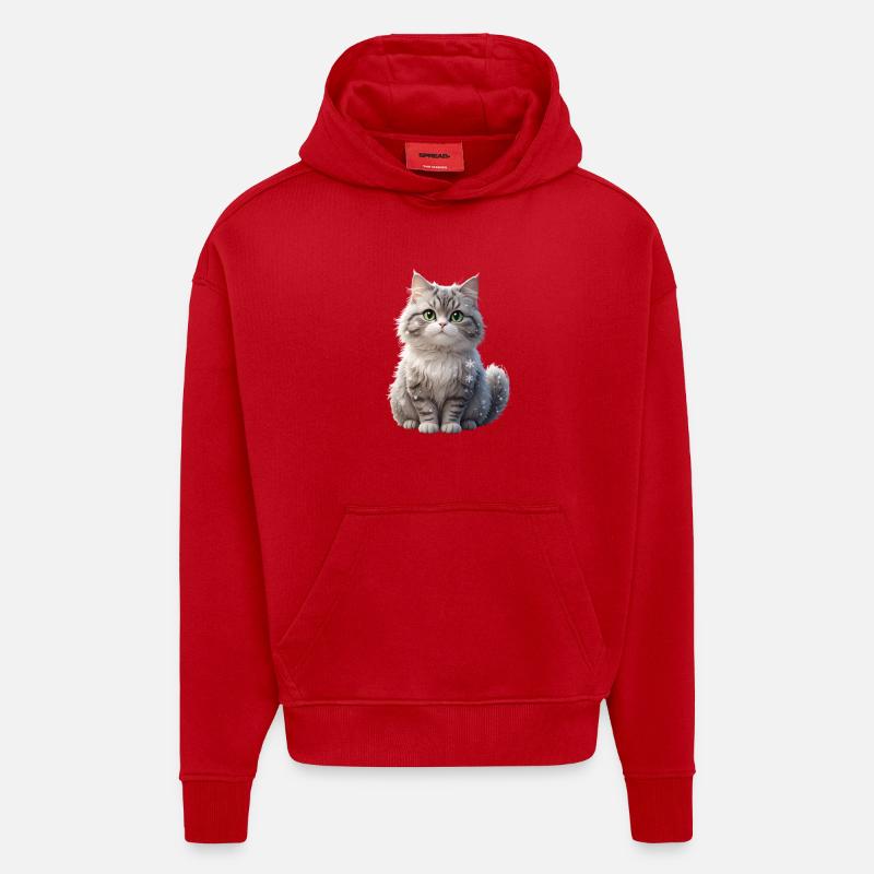 Winterfluff Katze mit Schneeflocken - Hoodie- made by SPREAD - Rot