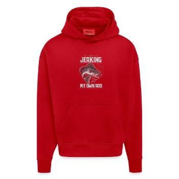 Immer mit meiner Rute zucken, komisches Angeln - Hoodie- made by SPREAD  - Rot - Vorne