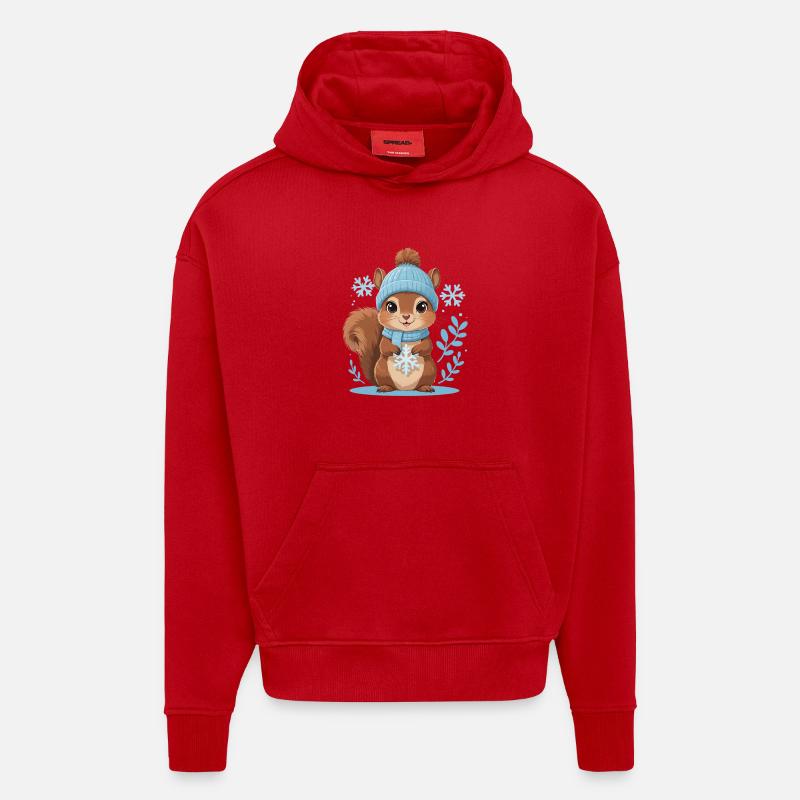 Winterliches Eichhörnchen Motiv - Hoodie- made by SPREAD  - Rot
