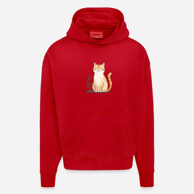 Chat Orange Joyeux en Vert - Sweat à capuche bio épais oversize fabriqué en UE - rouge