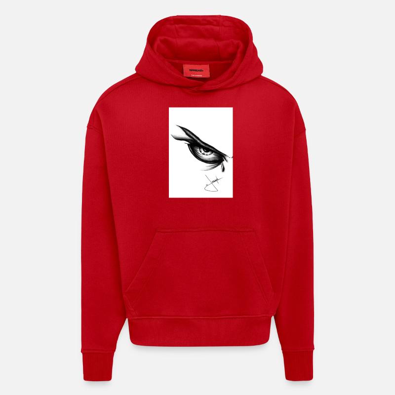 Yeux anges - Sweat à capuche bio épais oversize fabriqué en UE - rouge