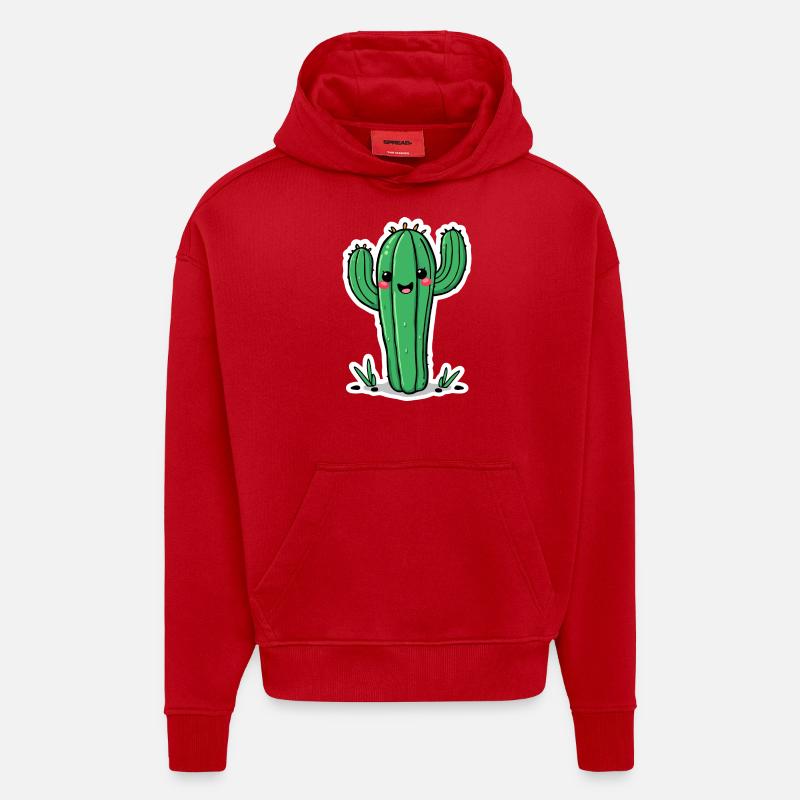 CACTUS HEUREUX - Sweat à capuche bio épais oversize fabriqué en UE - rouge