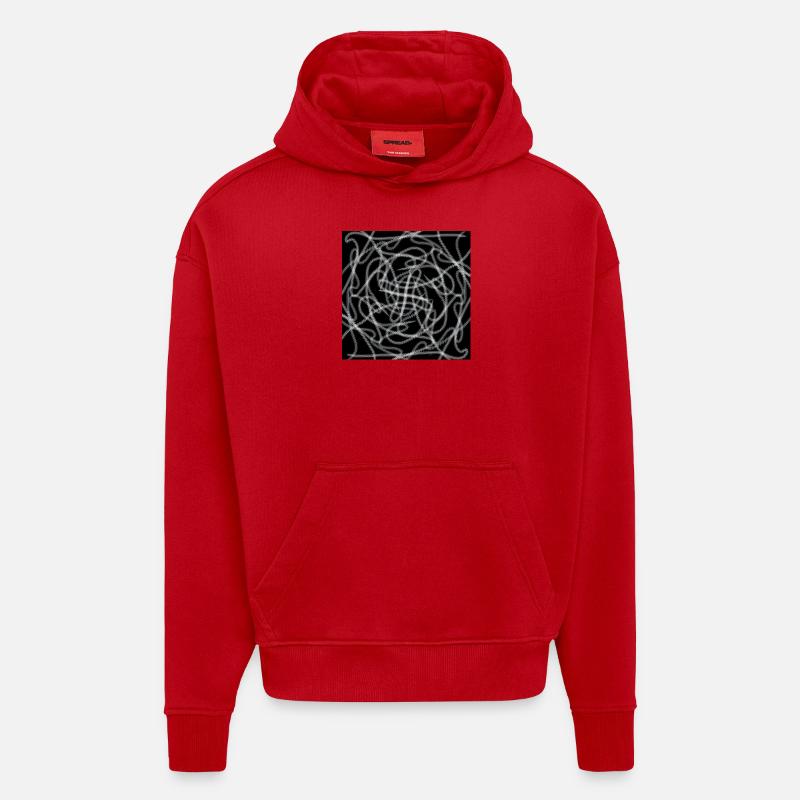 Design abstrait noir et blanc - Sweat à capuche bio épais oversize fabriqué en UE - rouge