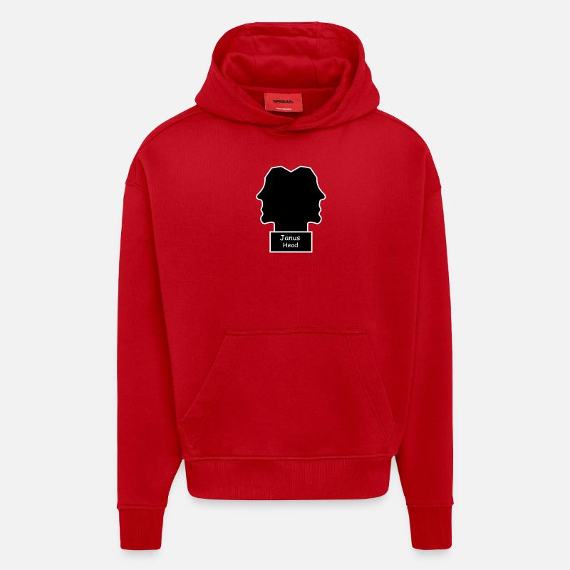 Tête Janus - Sweat à capuche bio épais oversize fabriqué en UE - rouge