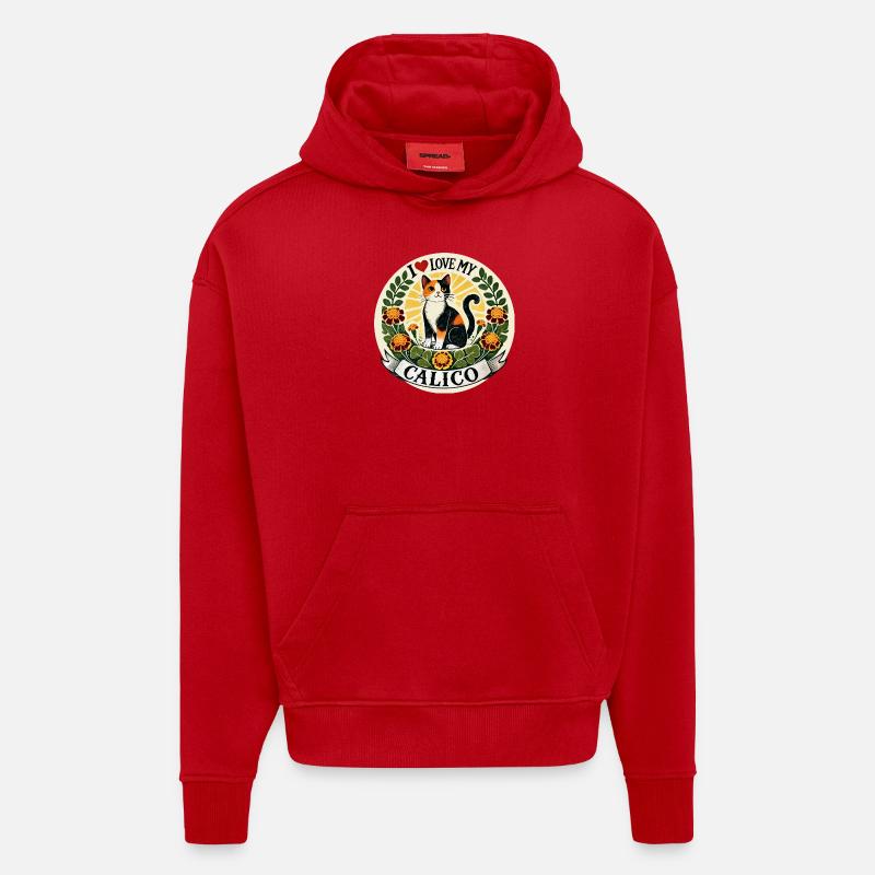 J’adore mon Calico - Sweat à capuche bio épais oversize fabriqué en UE - rouge