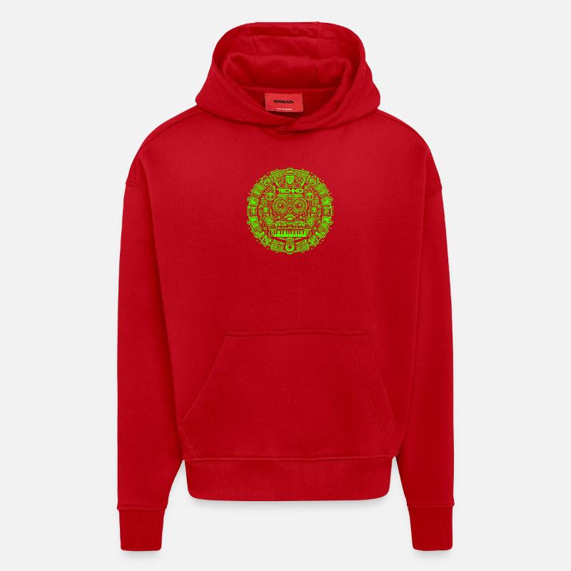 Techno Music Logo - Sweat à capuche bio épais oversize fabriqué en UE - rouge