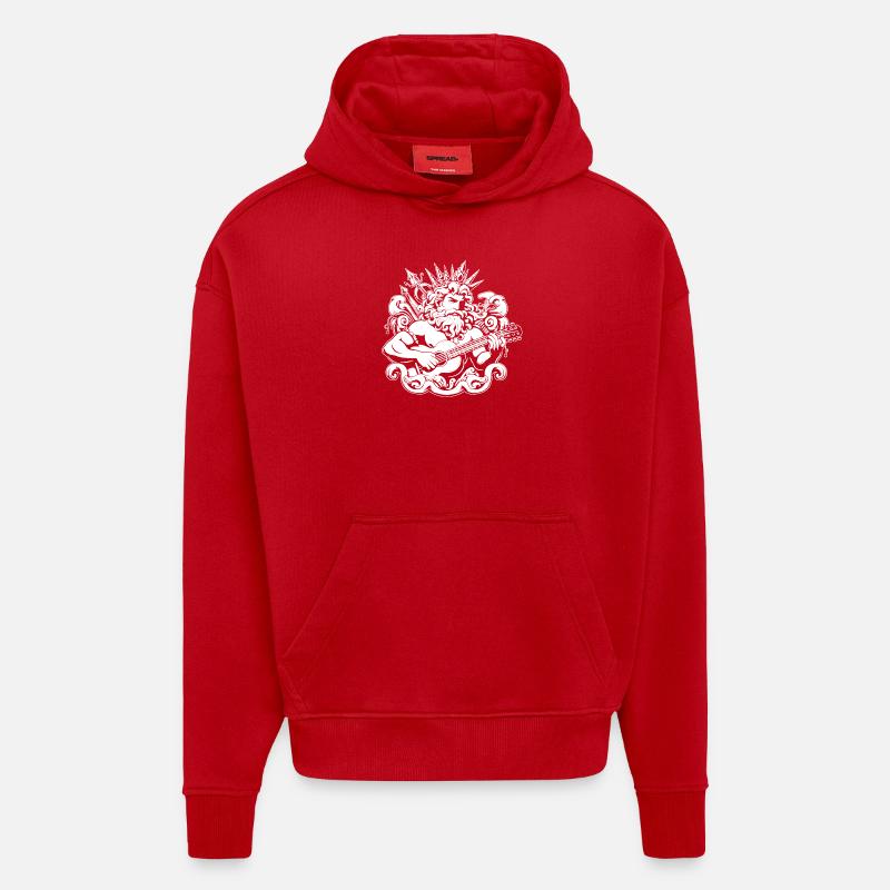Neptune avec guitare - Sweat à capuche bio épais oversize fabriqué en UE - rouge
