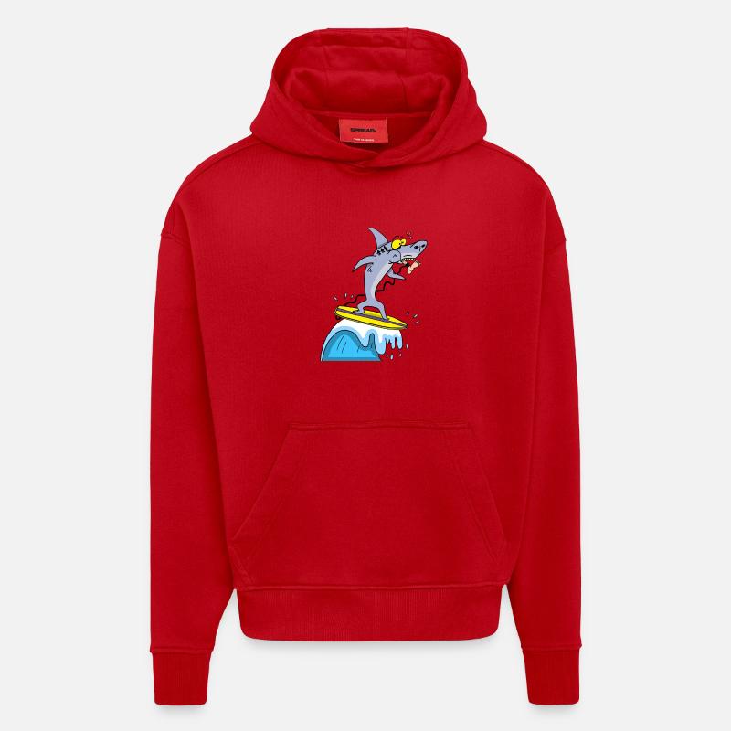 Requin surfeur - Sweat à capuche bio épais oversize fabriqué en UE - rouge