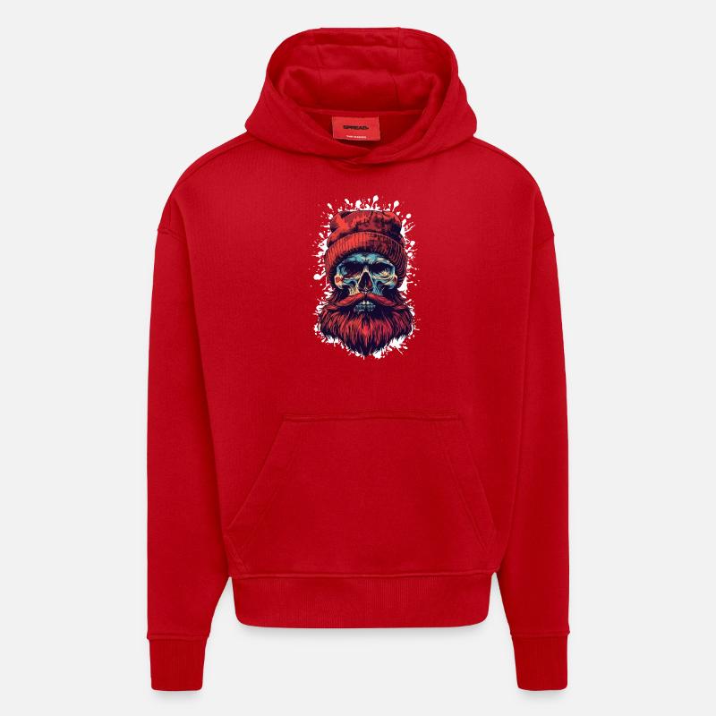 Bûcheron Crâne Bûcheron - Sweat à capuche bio épais oversize fabriqué en UE - rouge