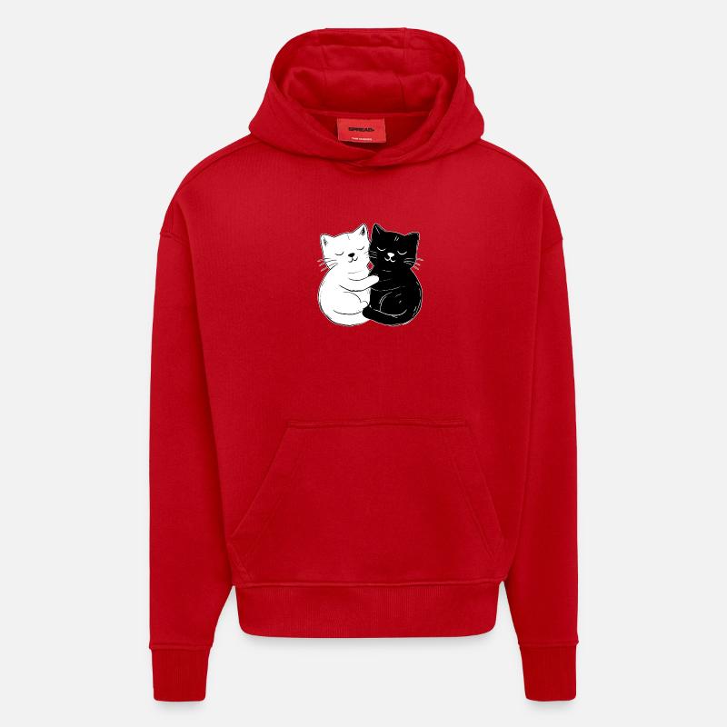 Chats mignons – simples et élégants - Sweat à capuche bio épais oversize fabriqué en UE - rouge