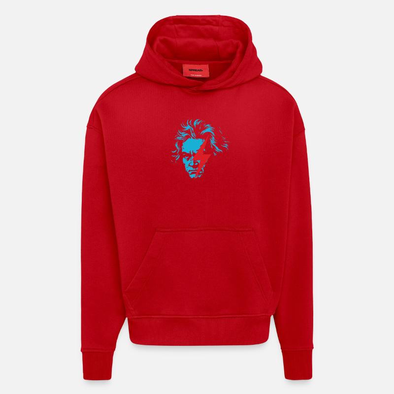 Visage bleu Beethoven avec éclair rouge - Sweat à capuche bio épais oversize fabriqué en UE - rouge