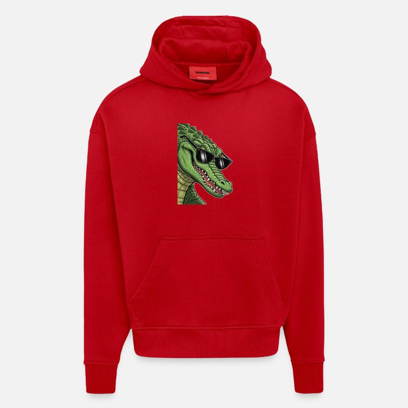 Crocodile décontracté avec lunettes de soleil - Sweat à capuche bio épais oversize fabriqué en UE - rouge