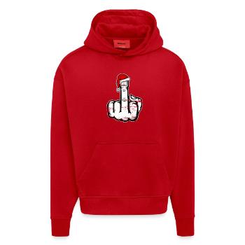 Weihnachten Mittelfinger mit Weihnachtsmütze used - Hoodie- made by SPREAD  - Rot - Vorne