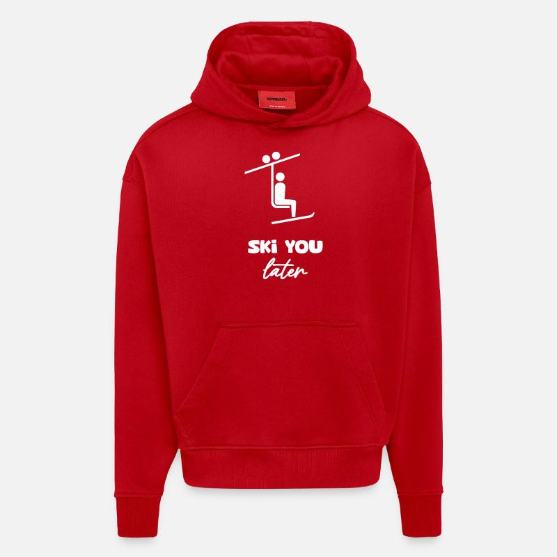 Skiez plus tard - Sweat à capuche bio épais oversize fabriqué en UE - rouge