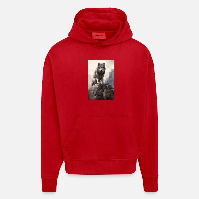 Illustration de Loup - Sweat à capuche bio épais oversize fabriqué en UE - rouge