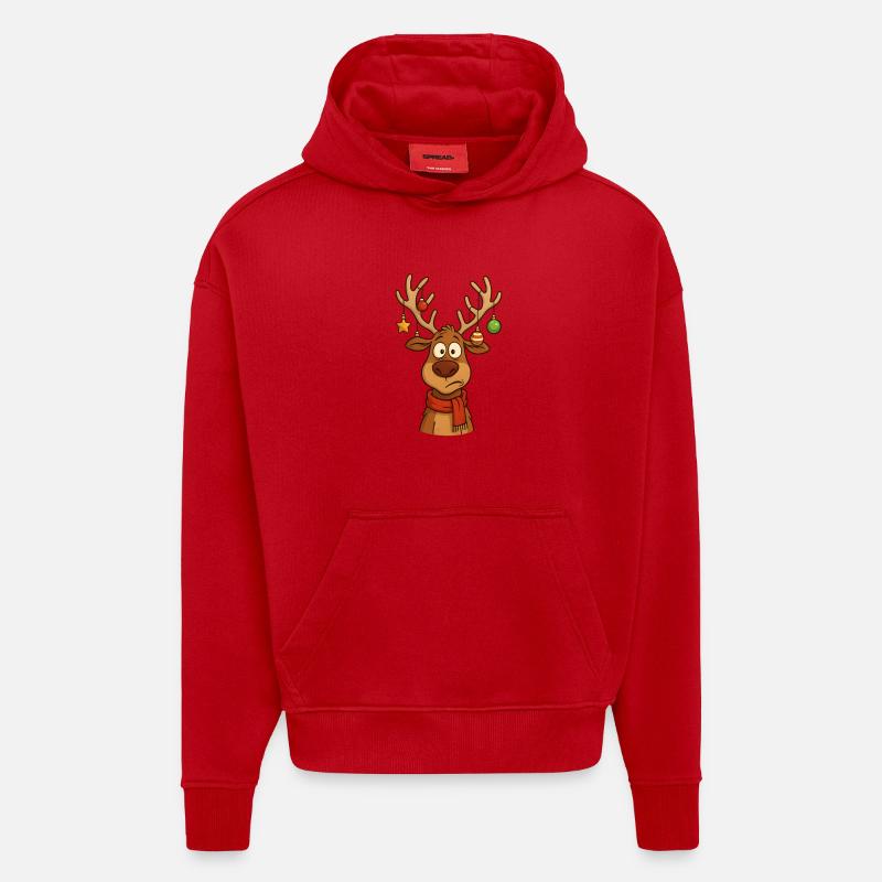 Cerf Rudolph Joyeux Noël doux - Sweat à capuche bio épais oversize fabriqué en UE - rouge