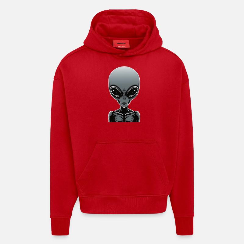 Alien gris - Sweat à capuche bio épais oversize fabriqué en UE - rouge