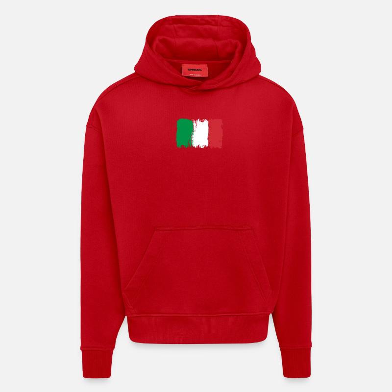 Drapeau italien coups de pinceau - Sweat à capuche bio épais oversize fabriqué en UE - rouge