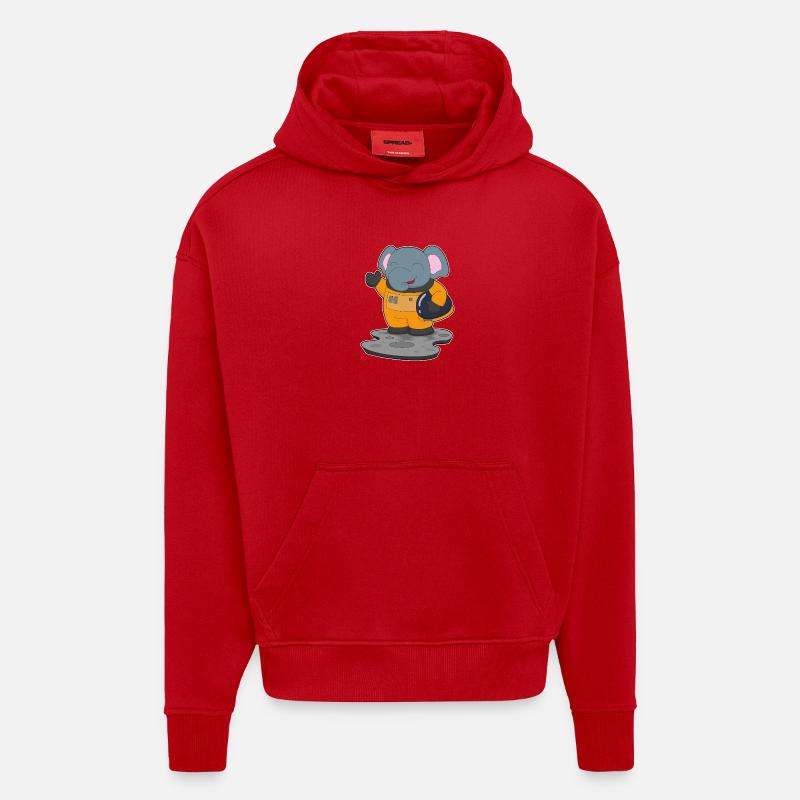 Astronaute éléphant spatial - Sweat à capuche bio épais oversize fabriqué en UE - rouge