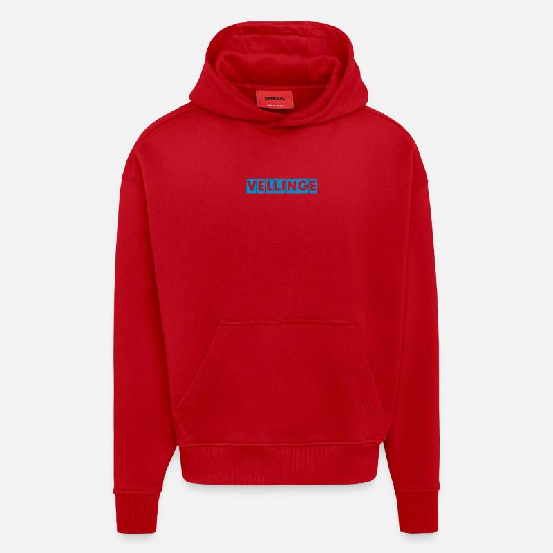 Vellinge – Conception de texte bleu - Sweat à capuche bio épais oversize fabriqué en UE - rouge