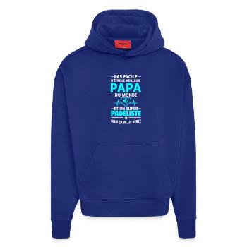 Cœur + Padel – Super Papa Joueur de Padel - Sweat à capuche bio épais oversize fabriqué en UE - Iconic Blue - Devant