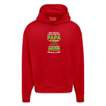 Herz + Golf – Super Papa Golfer - Hoodie- made by SPREAD  - Rot - Vorne