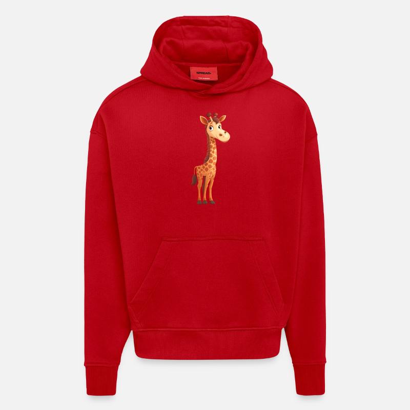 Drôle de girafe - Sweat à capuche bio épais oversize fabriqué en UE - rouge