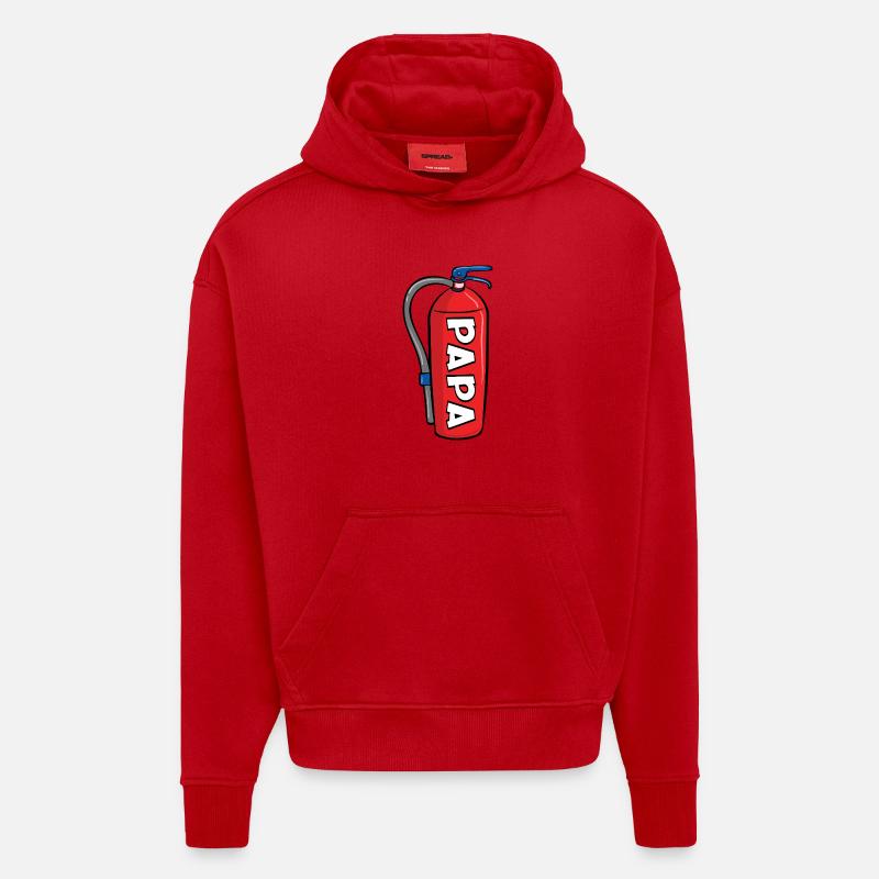Annonceur du bébé - Papa pompier - Sweat à capuche bio épais oversize fabriqué en UE - rouge