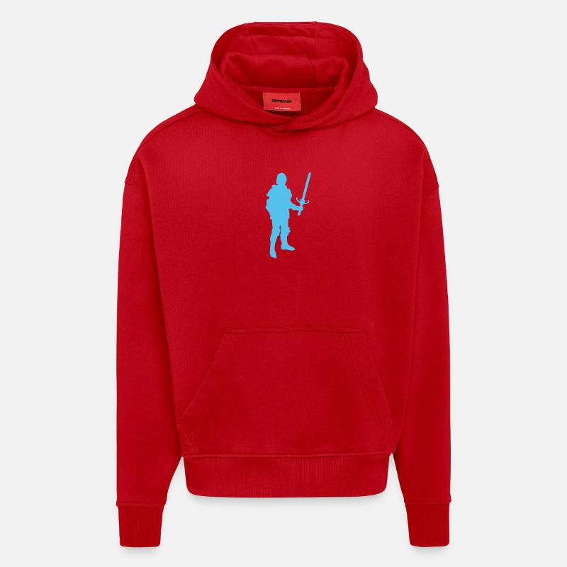 Silhouette de chevalier bleu - Sweat à capuche bio épais oversize fabriqué en UE - rouge