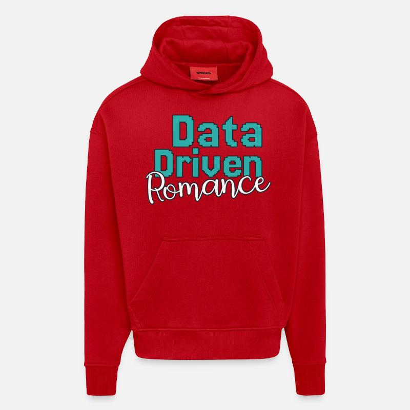 Data Science Saint-Valentin Romance - Sweat à capuche bio épais oversize fabriqué en UE - rouge