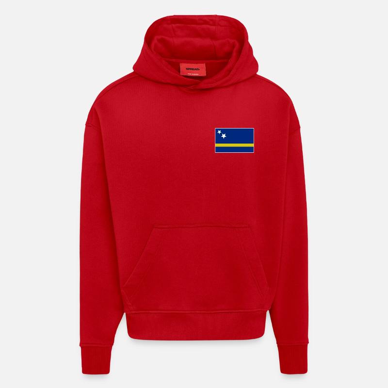 Drapeau de Curaçao - Sweat à capuche bio épais oversize fabriqué en UE - rouge