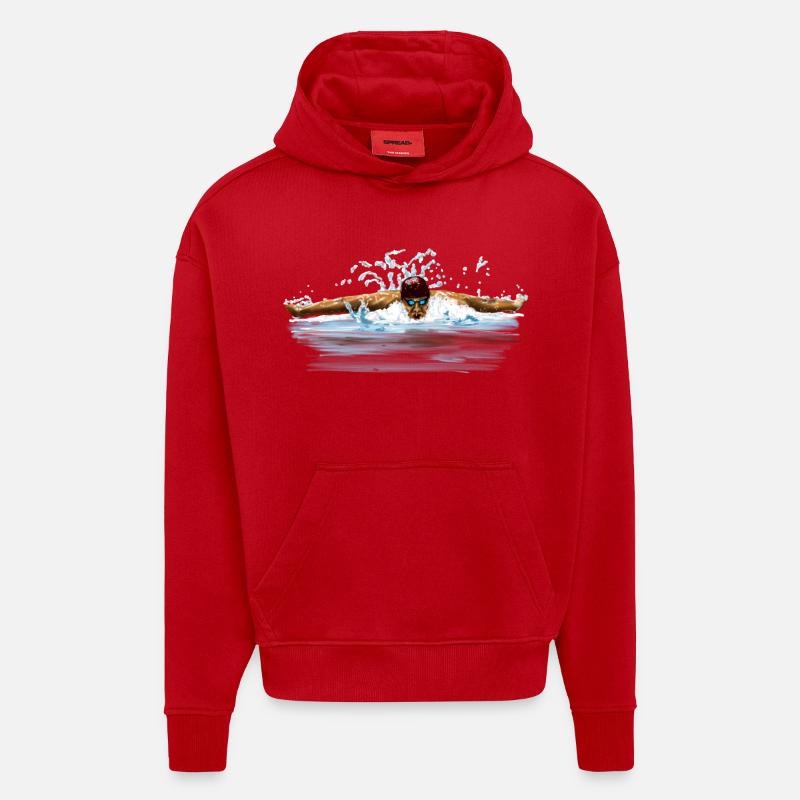 swimmer - Sweat à capuche bio épais oversize fabriqué en UE - rouge