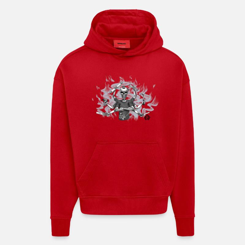 Polyvalent, polyvalent, gardien, artisan - Sweat à capuche bio épais oversize fabriqué en UE - rouge