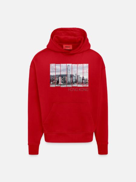 Hong Kong Island Skyline Vintage Panorama Souvenir - Hoodie- made by SPREAD  - red