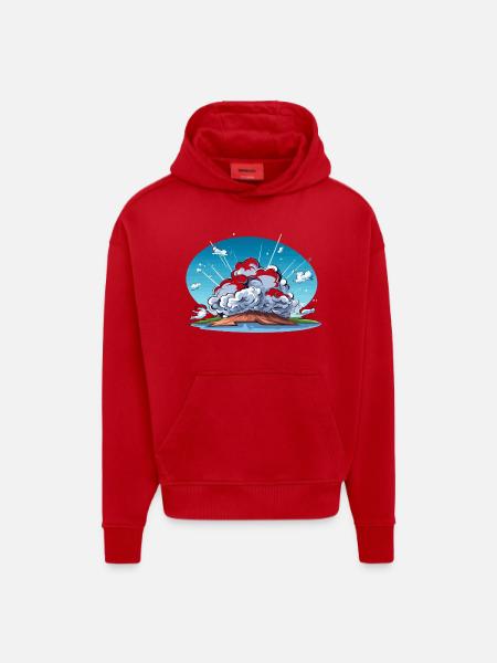 Comic Explosion im Landschaftspanorama - Hoodie- made by SPREAD  - Rot