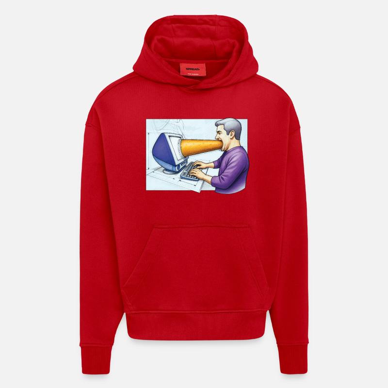 COMPUTER ADDICT MAN - geek & scifi - Sweat à capuche bio épais oversize fabriqué en UE - rouge
