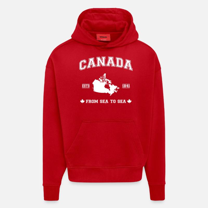 Canada map - Sweat à capuche bio épais oversize fabriqué en UE - rouge