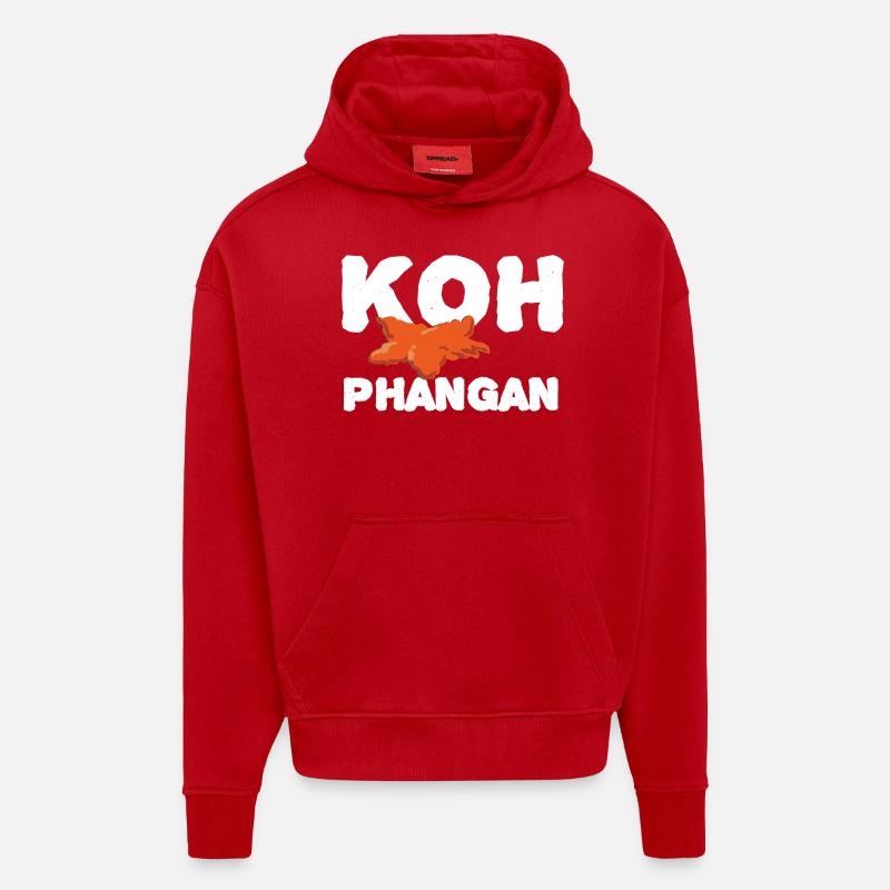 Texte de Koh Phangan - Sweat à capuche bio épais oversize fabriqué en UE - rouge
