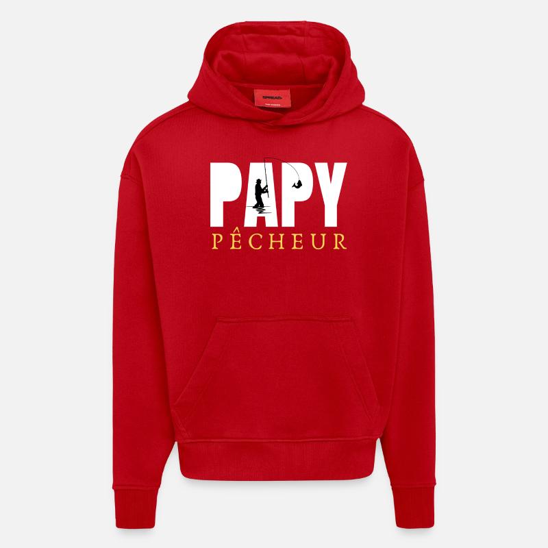 PAPY PÊCHEUR 1 - Sweat à capuche bio épais oversize fabriqué en UE - rouge