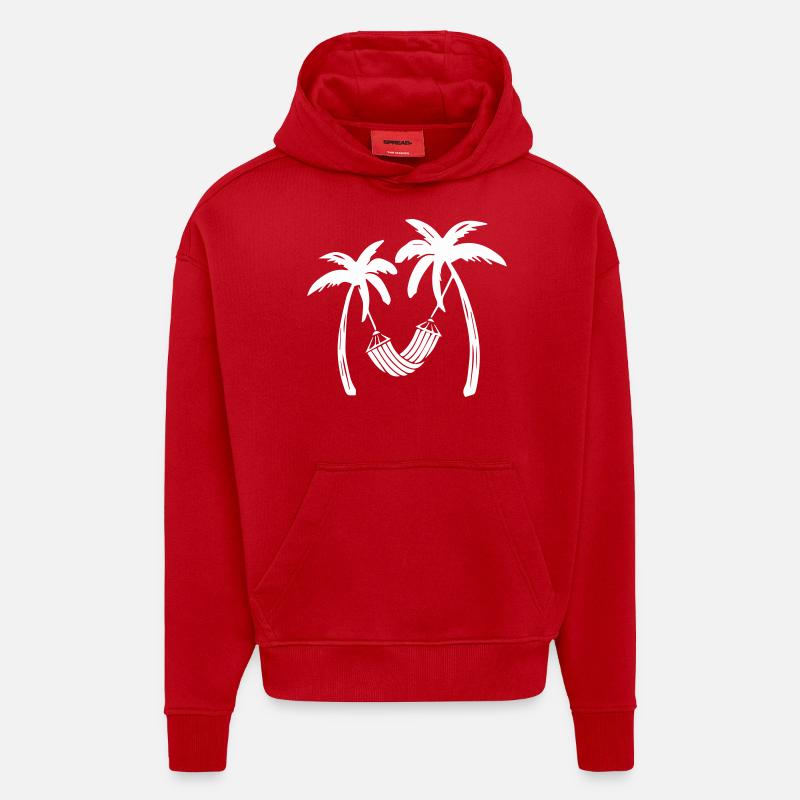 Palmiers Relax - Sweat à capuche bio épais oversize fabriqué en UE - rouge